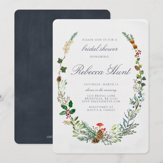 Winter Woodland Bridal Dusche Einladung (Vorne/Hinten)