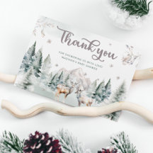 Winter Woodland Deer Baby Dusche Danke Karte