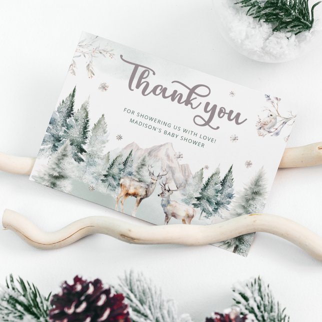 Winter Woodland Deer Baby Dusche Danke Karte (Von Creator hochgeladen)