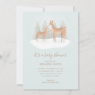 Winter Woodland Deer Blue Baby Dusche Einladung