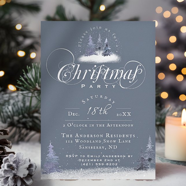 Winter Woodland Elegant Dusty Blauer Weihnachtsfes Einladung (Von Creator hochgeladen)