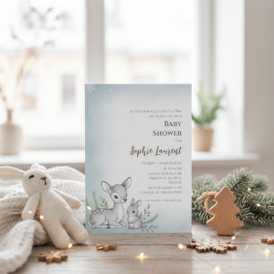 Winter Woodland Fewn Bunny Baby Dusche Einladung