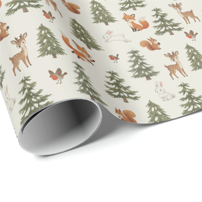 Winter Woodland Forest Animals Small Christmas Geschenkpapier (Rolleneckpunkt)
