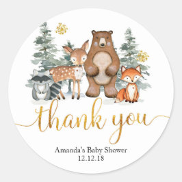 Winter Woodland Forest Baby Dusche Danke Tag Runder Aufkleber