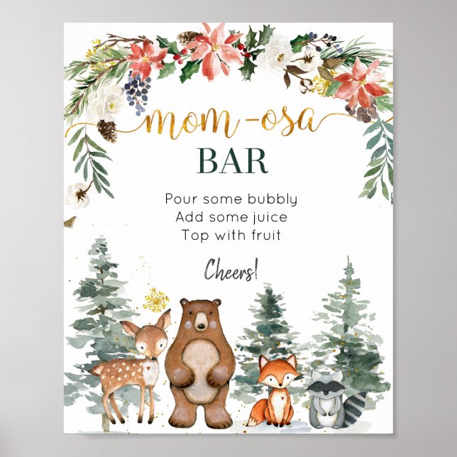 Winter Woodland Forest Baby Dusche Momosa Bar Poster (Vorne)
