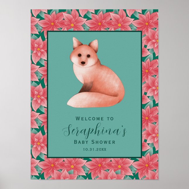 Winter Woodland Fox Baby Dusche Willkommenspender Poster (Vorne)