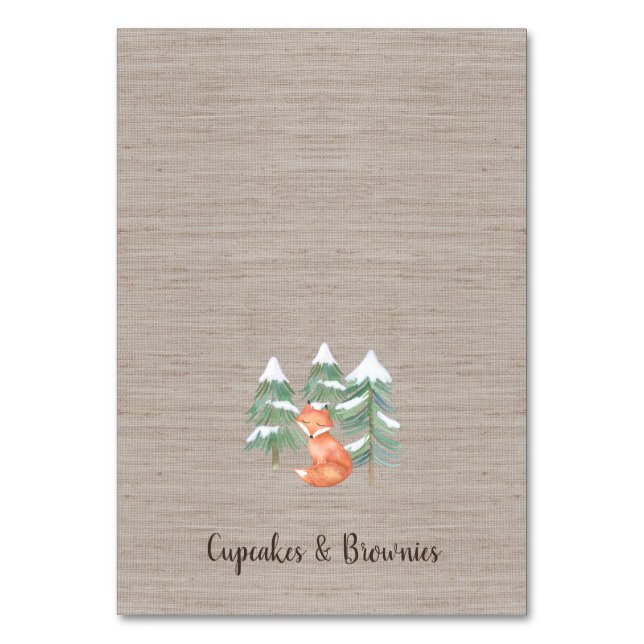 Winter Woodland Fox Buffet Food Labels Tischnummer (Vorderseite)