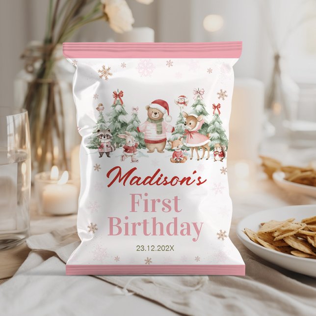 Winter Woodland Girl Birthday Chip Bag Wrapper Flyer (Von Creator hochgeladen)