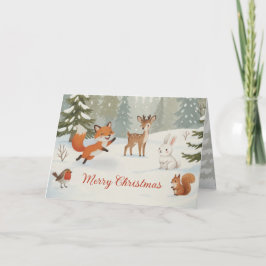 Winter Woodland Merry Christmas Forest Animals Feiertagskarte