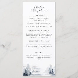 Winter Woodland Moderne Script Baby Dusche Menükarte