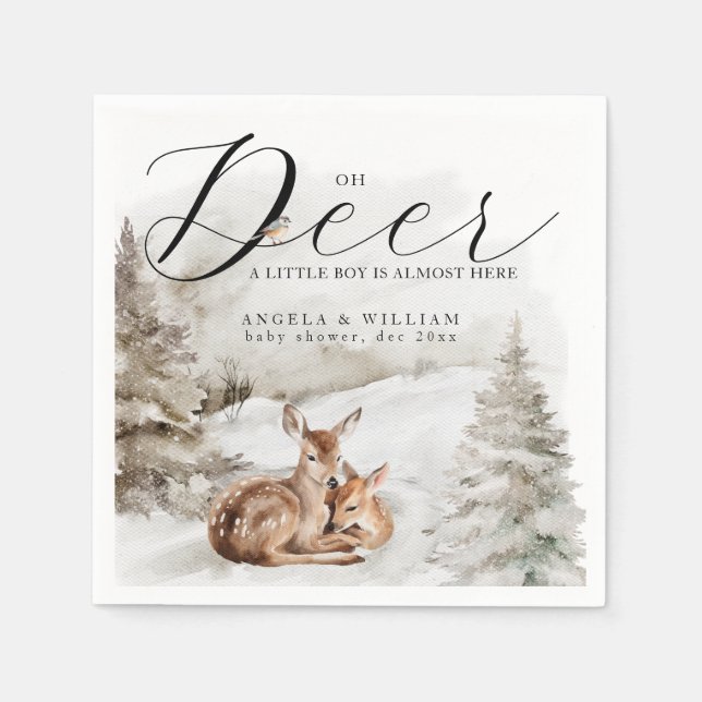Winter Woodland Oh Deer Theme Baby Boy Dusche Serviette (Vorderseite)