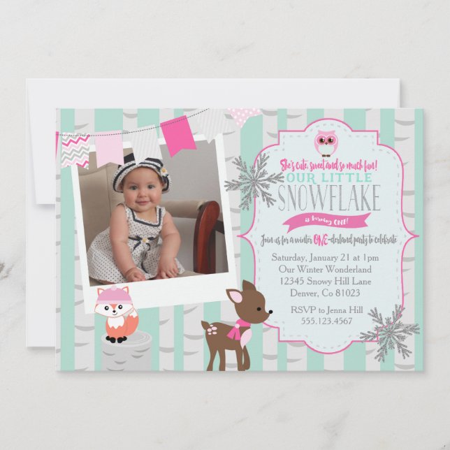 Winter Woodland Onderland Invitation d'anniversair (Devant)