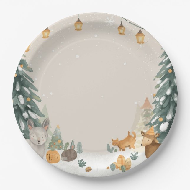 Winter Woodland Paper Plates – Snowy Pine Trees Pappteller (Vorderseite)