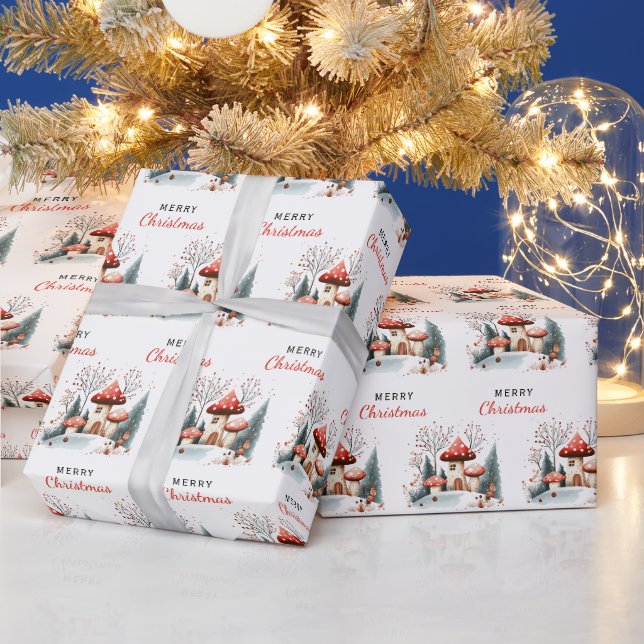 Winter Woodland Pilze frohe Weihnachten Geschenkpapier (Feiertage)