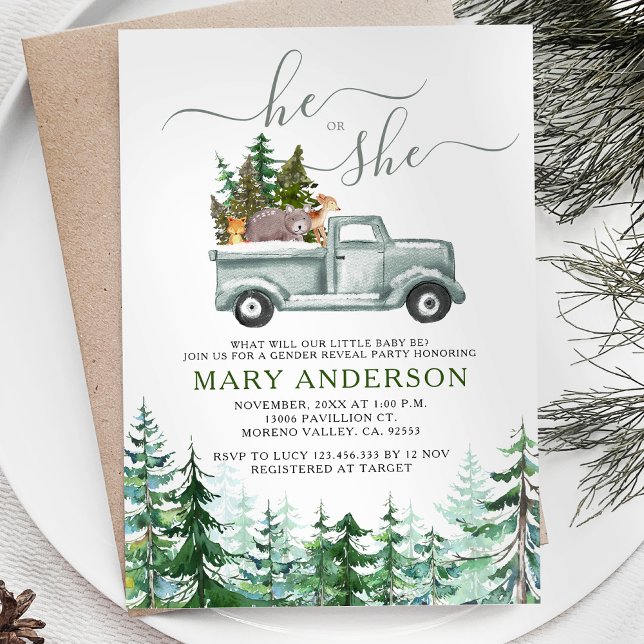 Winter Woodland Rustic Forest Gender Reveal einlad Einladung (Von Creator hochgeladen)