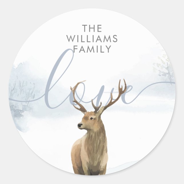 Winter Woodland Scene Stag Runder Aufkleber (Vorderseite)