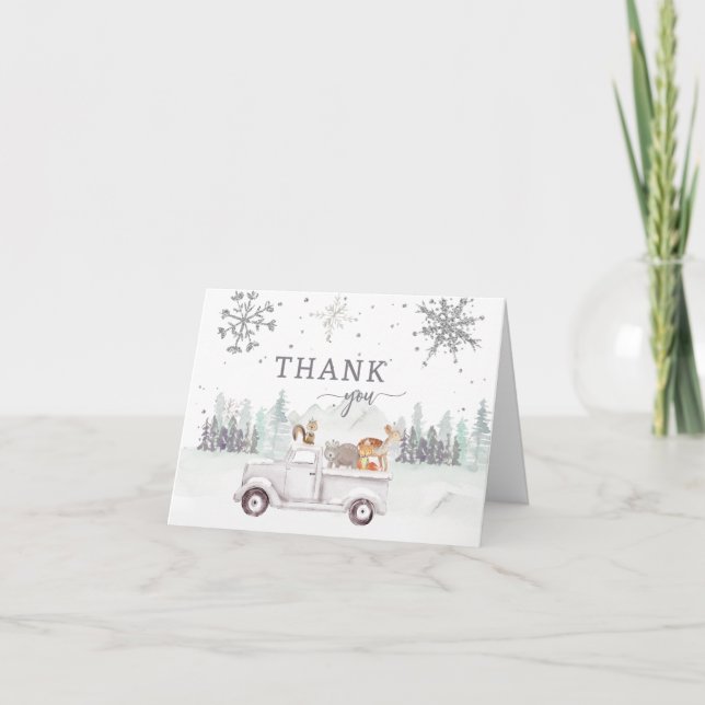 Winter Woodland Snowflake Babydusche Dankeskarte (Vorderseite)