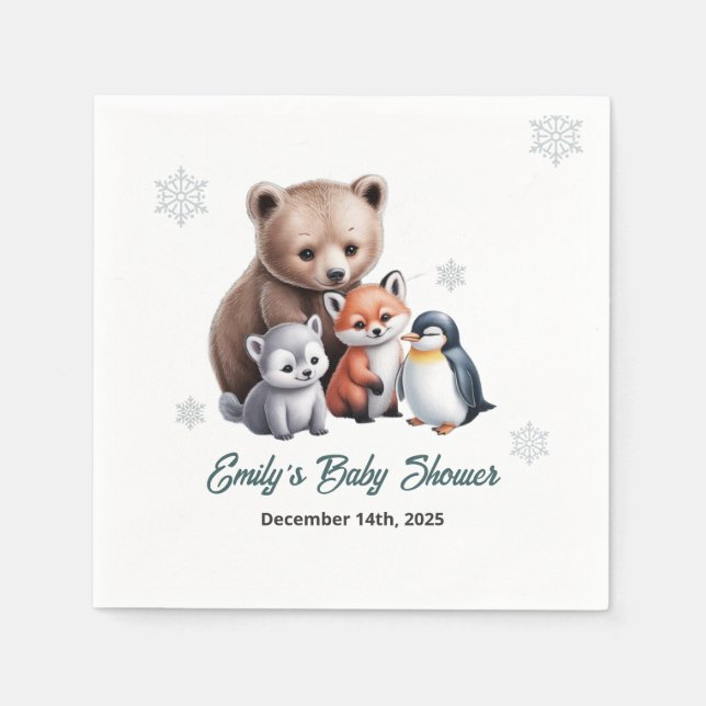 Winter Woodland Snowflake Babydusche Napkin Serviette (Vorderseite)