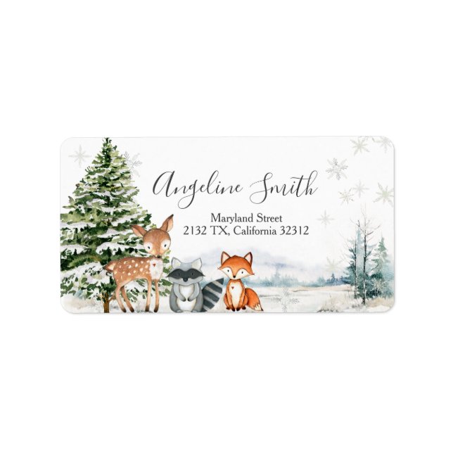 Winter Woodland Snowflakes Kinderdusche Adresse Adressaufkleber (Vorne)