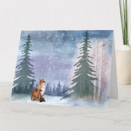 Winter Woodland Snowy Fox & Bird Karte