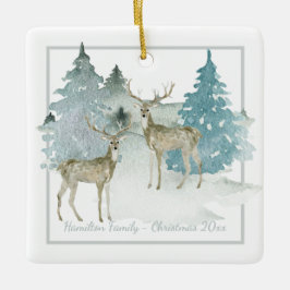 Winter Woodland Stag Deg Personalisiert Weihnachte Keramikornament