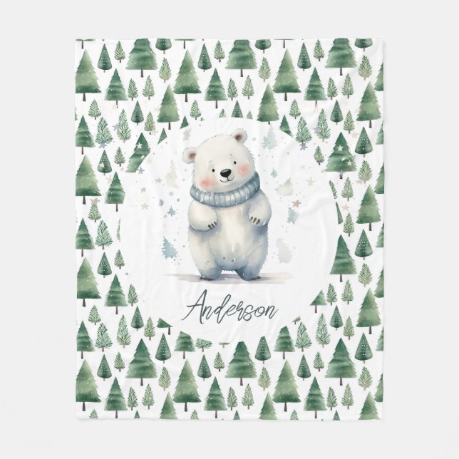 Winter Woodland Teddy Bärenname Fleecedecke (Vorderseite)