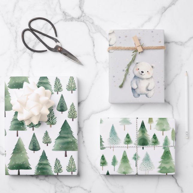 Winter Woodland Teddy Bear Baby Dusche Geschenkpapier Set (Vorderseite)