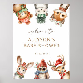 Winter Woodland Tiere Baby Dusche Willkommensschil Poster