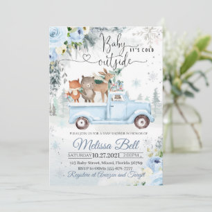 Winter Woodland Tiere Blue Truck Snowy Baby Show Einladung