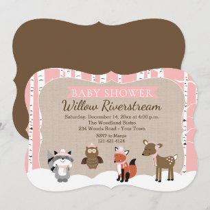 Winter Woodland Tiere Die Pink Baby Dusche schneid Einladung