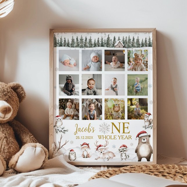 Winter Woodland Tiere Erstes Jahr Foto Meilenstein Poster (Von Creator hochgeladen)