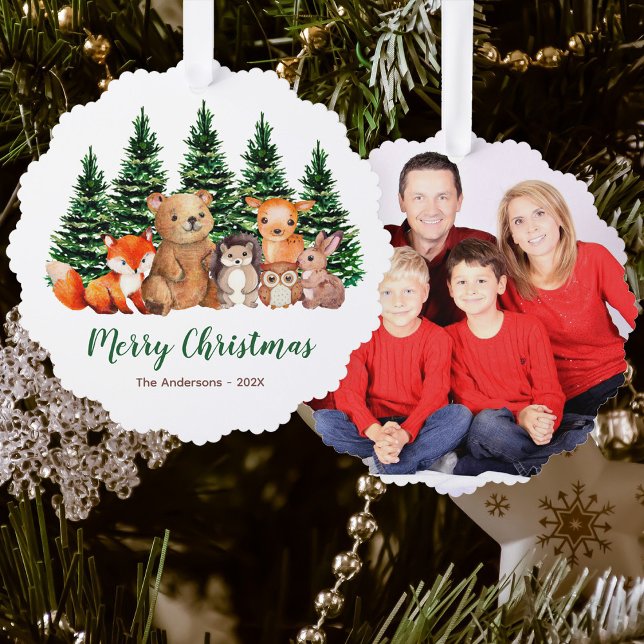 Winter Woodland Tiere Wasserfarbe Frohe Weihnachte Ornament Karte (Von Creator hochgeladen)