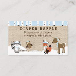 Winter Woodland Tiere Windeln Raffle Cards blau Begleitkarte