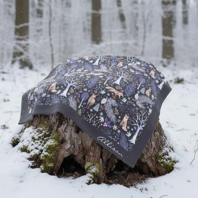 Winter Woodland Violet/Gold ID785 Fleecedecke (Von Creator hochgeladen)