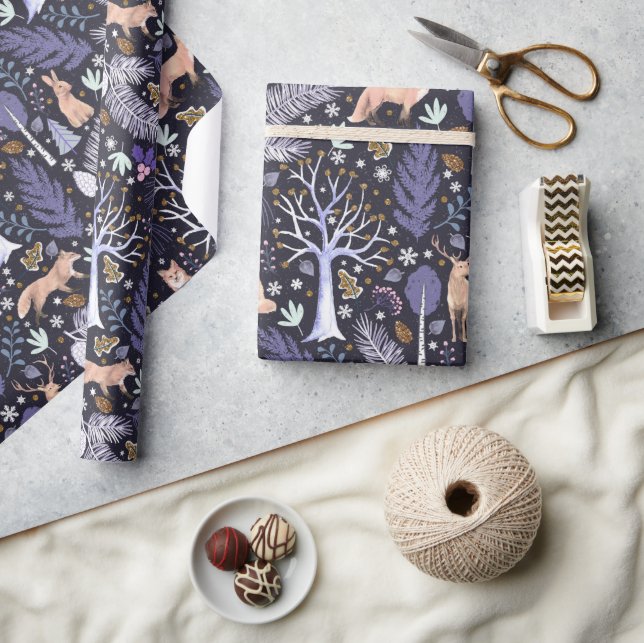 Winter Woodland Violet/Gold ID785 Geschenkpapier (Kunsthandwerk)