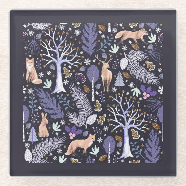 Winter Woodland Violet/Gold ID785 Glasuntersetzer (Vorderseite)