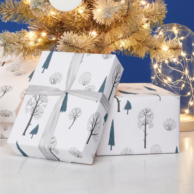 Winter Woodland Weihnachtsbaumen Minimalistisch Bl Geschenkpapier (Feiertage)