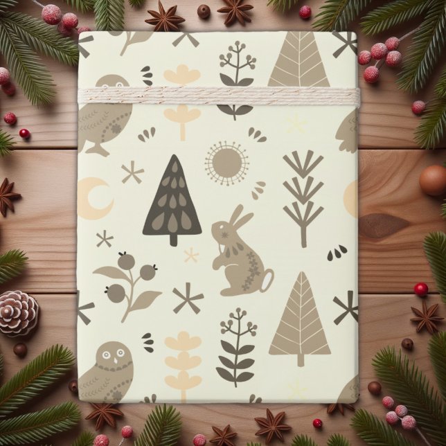 Winter Woodland Whimsy, Weihnachts-Bunny und Owl Geschenkpapier (Von Creator hochgeladen)