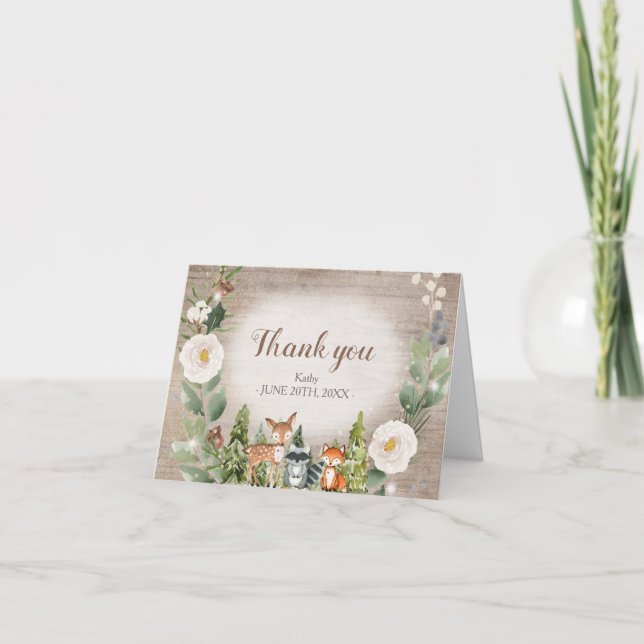 Winter Woodland White Floral Danke Karte (Vorderseite)