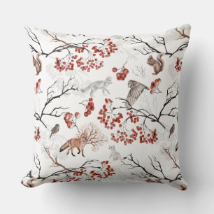 Winter Woodland Wildlife Fox Eichhörnchen Berries Kissen