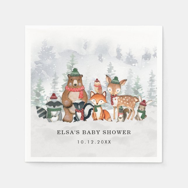 Winter Woodland Wonderland Forest Baby Animes Serviette (Vorderseite)