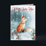 Winter Woodlands Fox Blue Modern Snow Watercolor Feiertagskarte<br><div class="desc">Tell it like it is! You have a beautiful foxy wife! And you love her. "What a Lucky Man" "I count my lucky stars" "I love you" is just what she wants and needs to hear. She'll give you that foxy smile and remember your words. A Beautiful Red Fox adorned...</div>