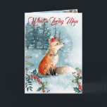 Winter Woodlands Fox Blue Modern Snow Watercolor Feiertagskarte<br><div class="desc">Tell it like it is! You have a beautiful foxy wife! And you love her. "What a Lucky Man" "I count my lucky stars" "I love you" is just what she wants and needs to hear. She'll give you that foxy smile and remember your words. A Beautiful Red Fox adorned...</div>