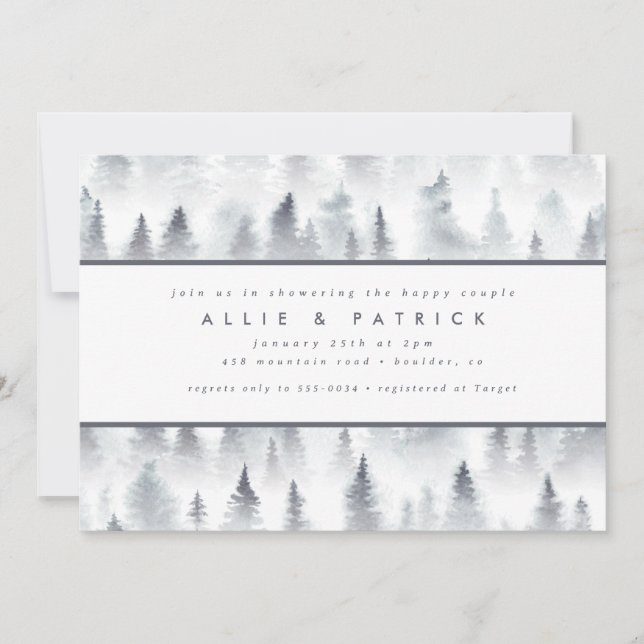 Winter Woods Forest Woodland Paares Brautparty Einladung (Vorderseite)
