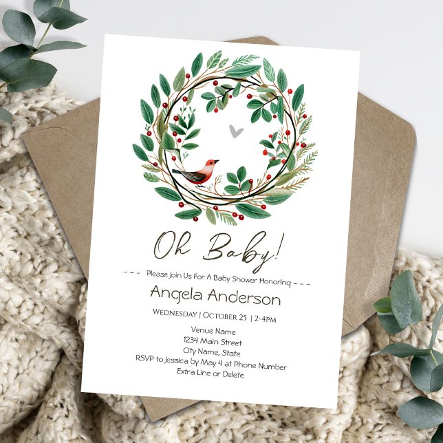 Winter Wreath Berry Christmas Baby Shower Einladung (Von Creator hochgeladen)