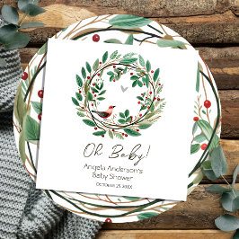 Winter Wreath Berry Christmas Baby Shower Serviette