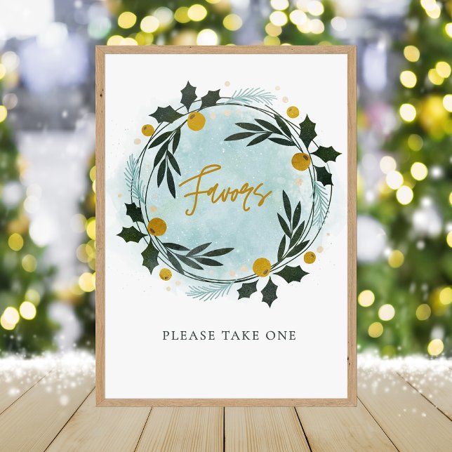  Winter Wreath Blue Gold Baby Shower Favor Sign Fotodruck (Von Creator hochgeladen)