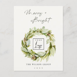 Winter Wreath Merry & Bright Christmas Logo Feiertagspostkarte