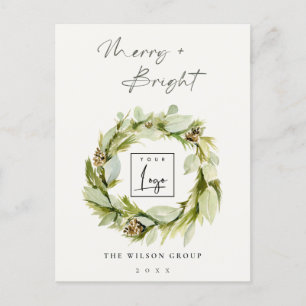 Winter Wreath Merry & Bright Christmas Logo Feiertagspostkarte