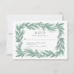 Winter Wreath Modern Wedding RSVP Card Green